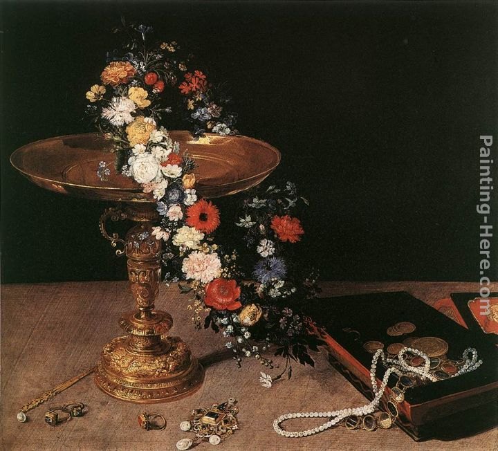 Jan the elder Brueghel Still-Life with Garland of Flowers and Golden Tazza
